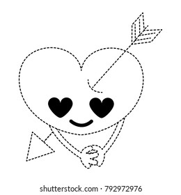 dotted shape heart with arrow in love kawaii and arms