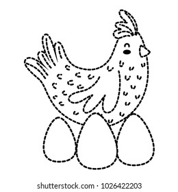 dotted shape hen bird farm animal with eggs