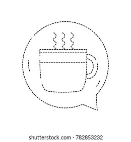 dotted shape hot coffee cup inside chat bubble