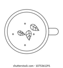 dotted shape hot tea cup beverage with leaves