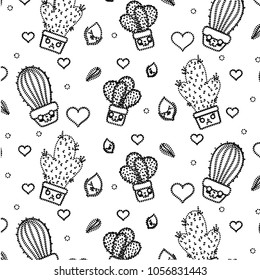 dotted shape kawaii cactus plant with heart and leaves background