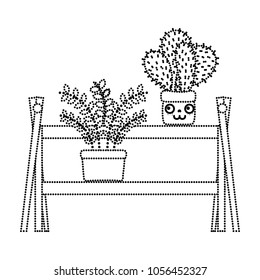 dotted shape kawaii facial expression plants in the wood self