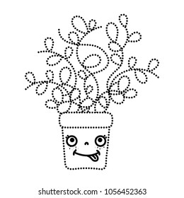 dotted shape kawaii funny plant with leaves inside flowerpot