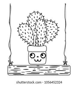 dotted shape kawaii happy cactus plant in the swings