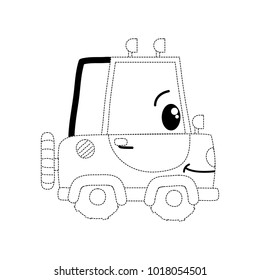 dotted shape kawaii happy tractor vehicle transport
