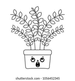 dotted shape kawaii scared plant with leaves inside flowerpot