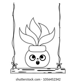 dotted shape kawaii surprised plant with leaves in the swings