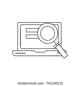 dotted shape laptop technology information with magnifying glass