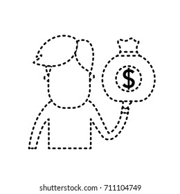 dotted shape man with bag cash money in the hand