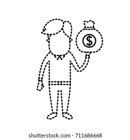 dotted shape man with bag cash money in the hand