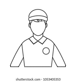 dotted shape man delivery courier wth hat and t-shirt uniform