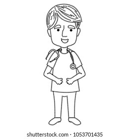 dotted shape man doctor with stethoscope medicine and uniform