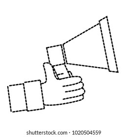 dotted shape man hand with megaphone speaker message