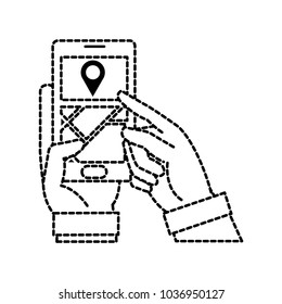 dotted shape man hands with smartphone connect in the gps map