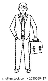 dotted shape man with suitcase and elegant clothes style
