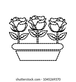 dotted shape nice roses with petals and leaves inside plantpot