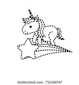 dotted shape nice unicorn with horn and shooting star