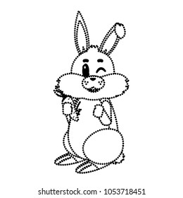 dotted shape nice wild rabbit animal with carrot vegetable