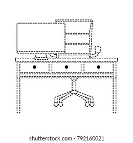 dotted shape office desk with drawers and computer screen