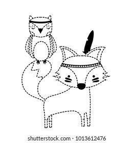 dotted shape owl and fox animals with feathers design