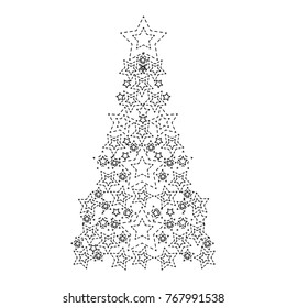 dotted shape pine tree with stars decoration to christmas