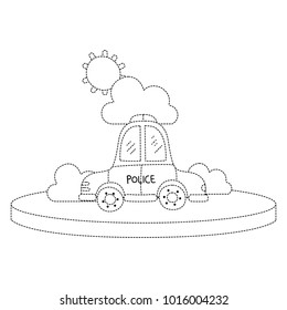 dotted shape police car service with cloud and sun
