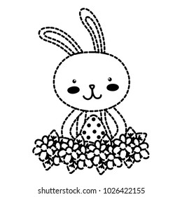 dotted shape rabbit animal with egg easter with flowers