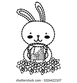 dotted shape rabbit animal with eggs easter inside hamper and flowers design