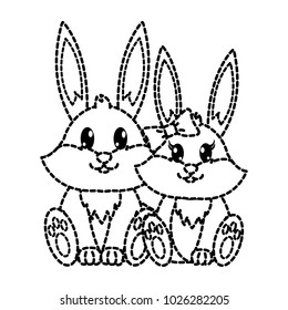 dotted shape rabbit couple cute animal together