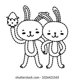 dotted shape rabbit couple with hands together and egg easter
