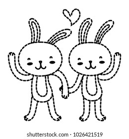 dotted shape rabbit couple love with hands together