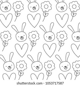 dotted shape rabbit head with flower and heart background