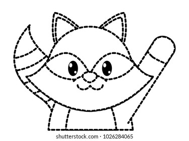 dotted shape raccoon cute animal with hand up