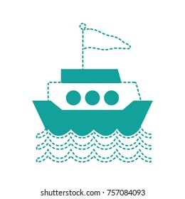 dotted shape ship transportation with flag design and waves