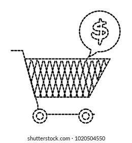 dotted shape shopping car with dollar symbol inside chat bubble