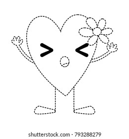 dotted shape sleeping heart with flower kawaii with arms and legs