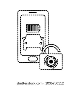 dotted shape smartphone battery with car and padlock security