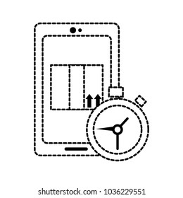 dotted shape smartphone with box package and chronometer time