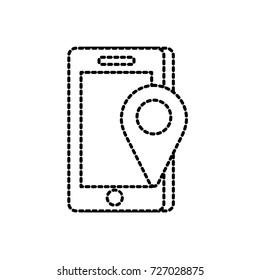 dotted shape smartphone technology with location map symbol