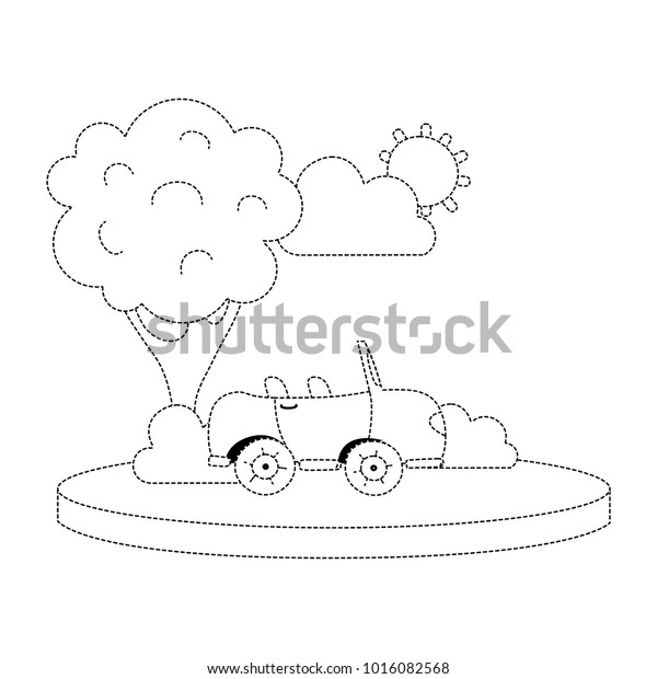 dotted\
shape sport car in the city with tree and\
cloud