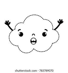 dotted shape surprised and cute cloud kawaii weather with arms