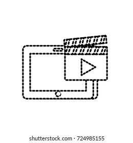 dotted shape tablet technology with clapperboard video icon