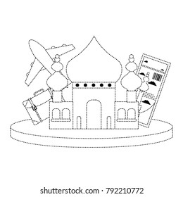 dotted shape taj mahal of india and travel ticket