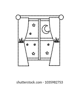 dotted shape window with curtain the night and moon with star