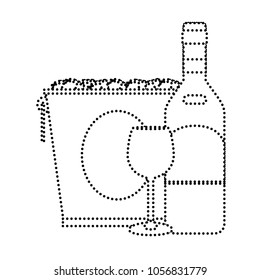 dotted shape wine bottle with glass and metallic bucket