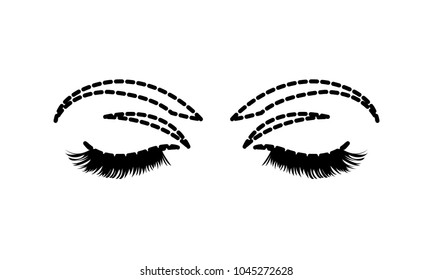 dotted shape woman closed eyes with eyelashes and eyebrows