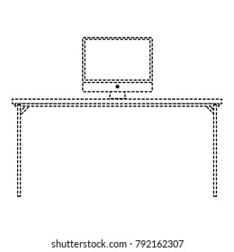 dotted shape wood desk object with computer technolgy