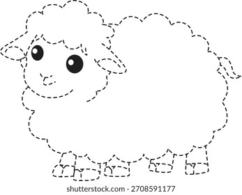 Contorno de oveja punteado perfecto para colorear actividades preescolares de rastreo de la educación animal diseño de aprendizaje divertido imprimible