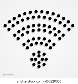 Dotted sign in the shape of wifi icon. Dotted wifi. Sign of internet access point. Vector illustration