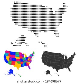 Dotted and Silhouette and colored united states map 